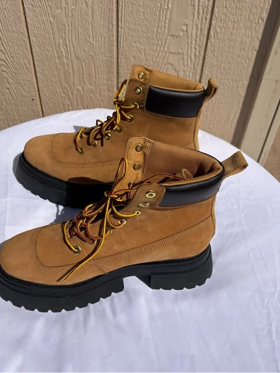 Timberland Sky 6-Inch Lace Up Wheat Nubuck Leather Platform Boots Women's - Picture 7 of 8